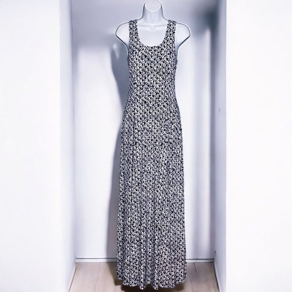 Michael Kors Sleeveless Maxi Dress Navy Blue Tie Dye Batik Jersey Print Sz Small